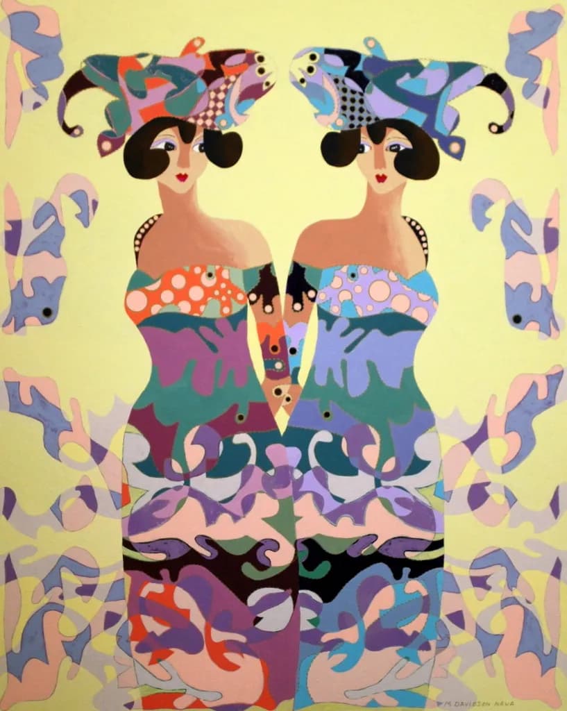 Whimsical Twins: A Colorful Dance of Patterns and Emotions