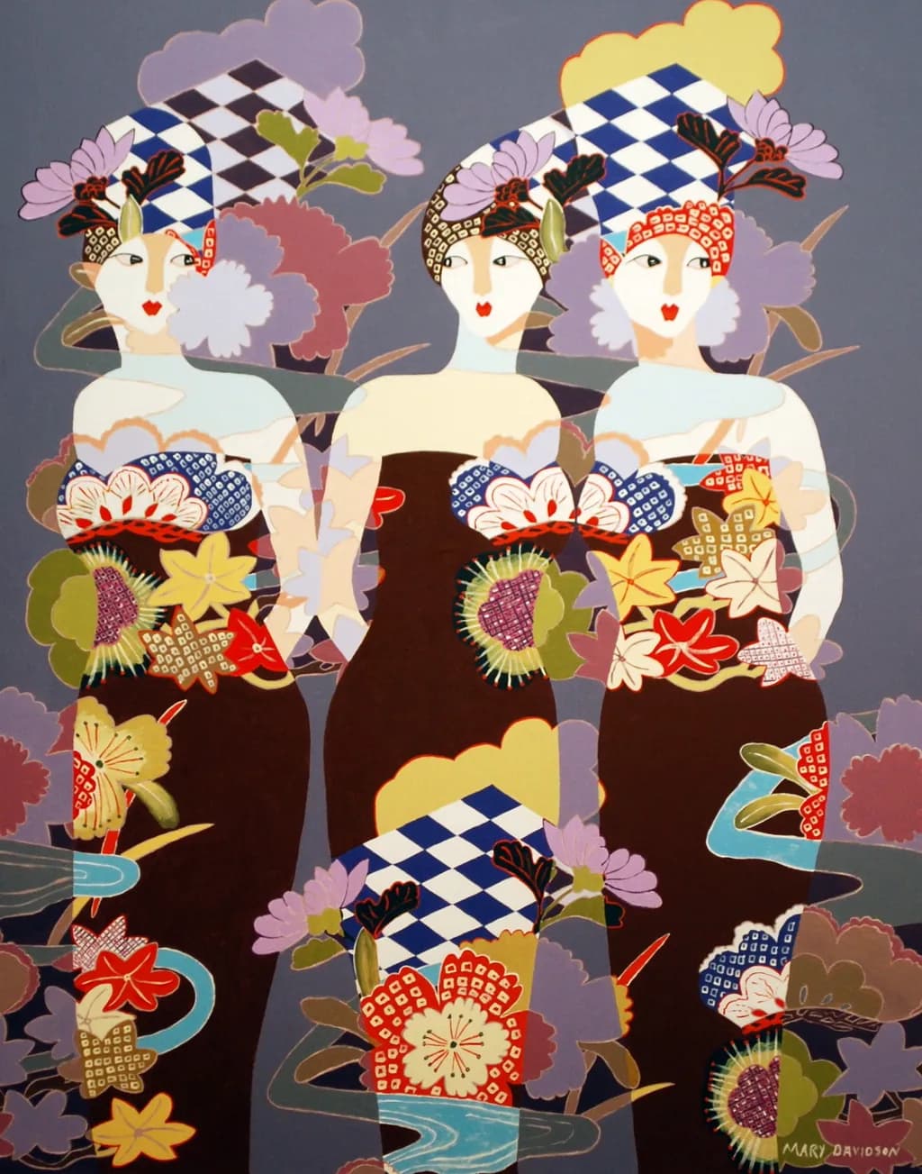 Whispers of Elegance: Three Floral Figures in Harmony