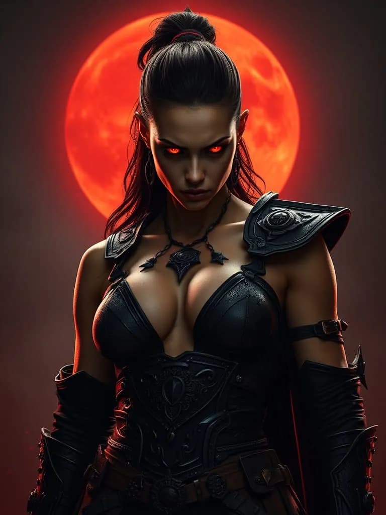 Eclipse of the Enchantress: A Dark Warrior's Gaze Under the Blood Moon