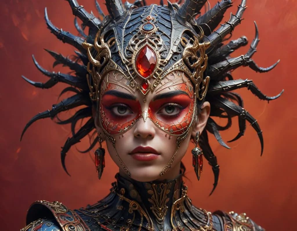 Enigmatic Elegance: The Queen of Shadows in Ornate Armor