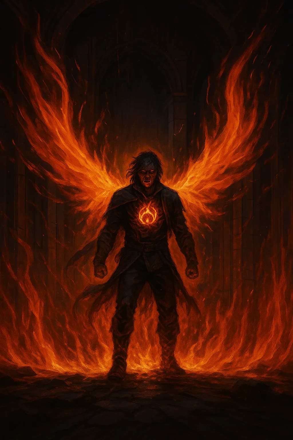 Fiery Ascendance: The Empowered Hero in Flames