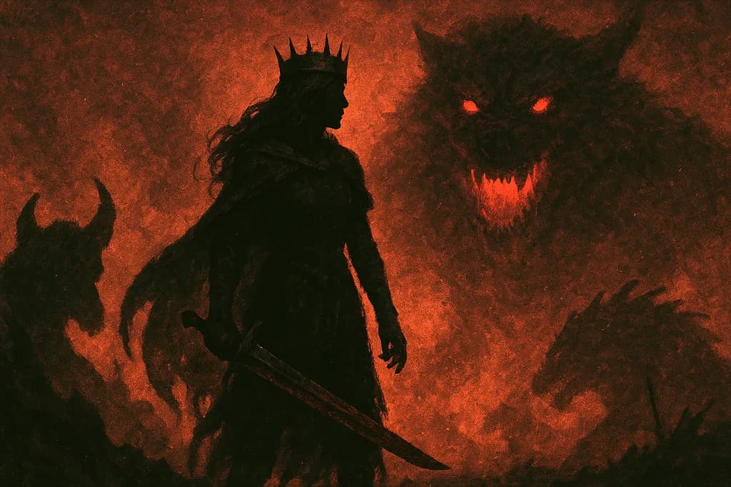 Shadowed Majesty: The Dark Queen's Stand Against the Beasts of Night
