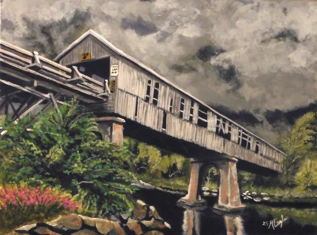 Whispers of Time: The Elegance of a Covered Bridge Under Stormy Skies