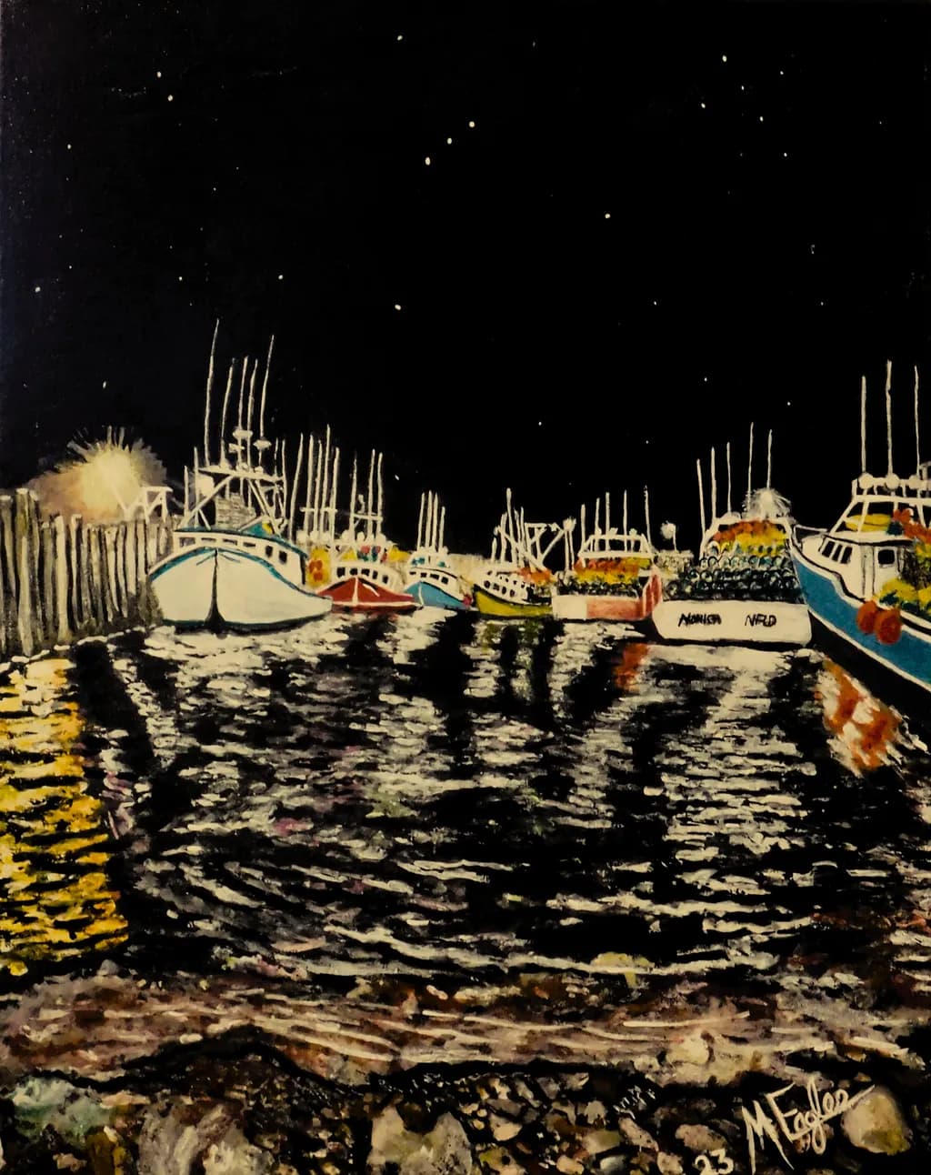 Harbor Reflections: A Nocturnal Dance of Light and Water