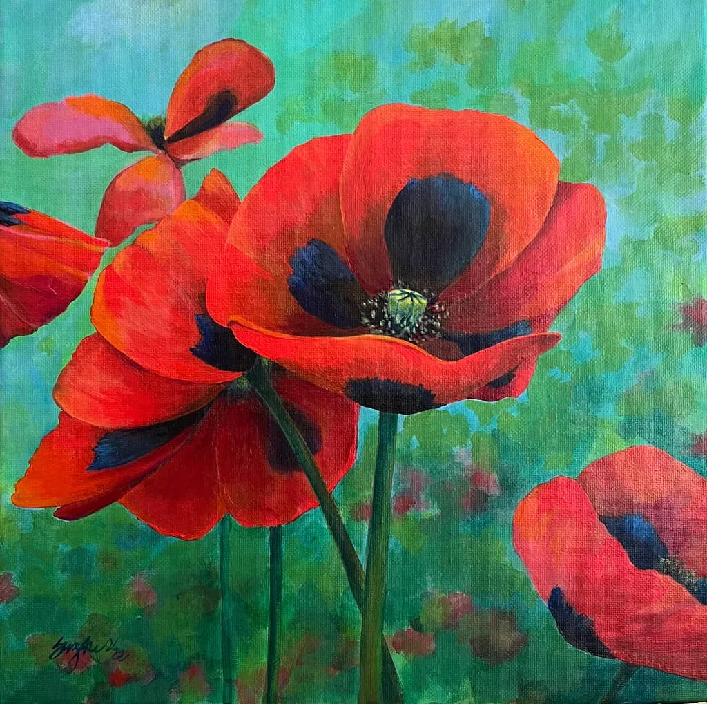 Vibrant Poppies: A Dance of Red and Green in Nature's Embrace
