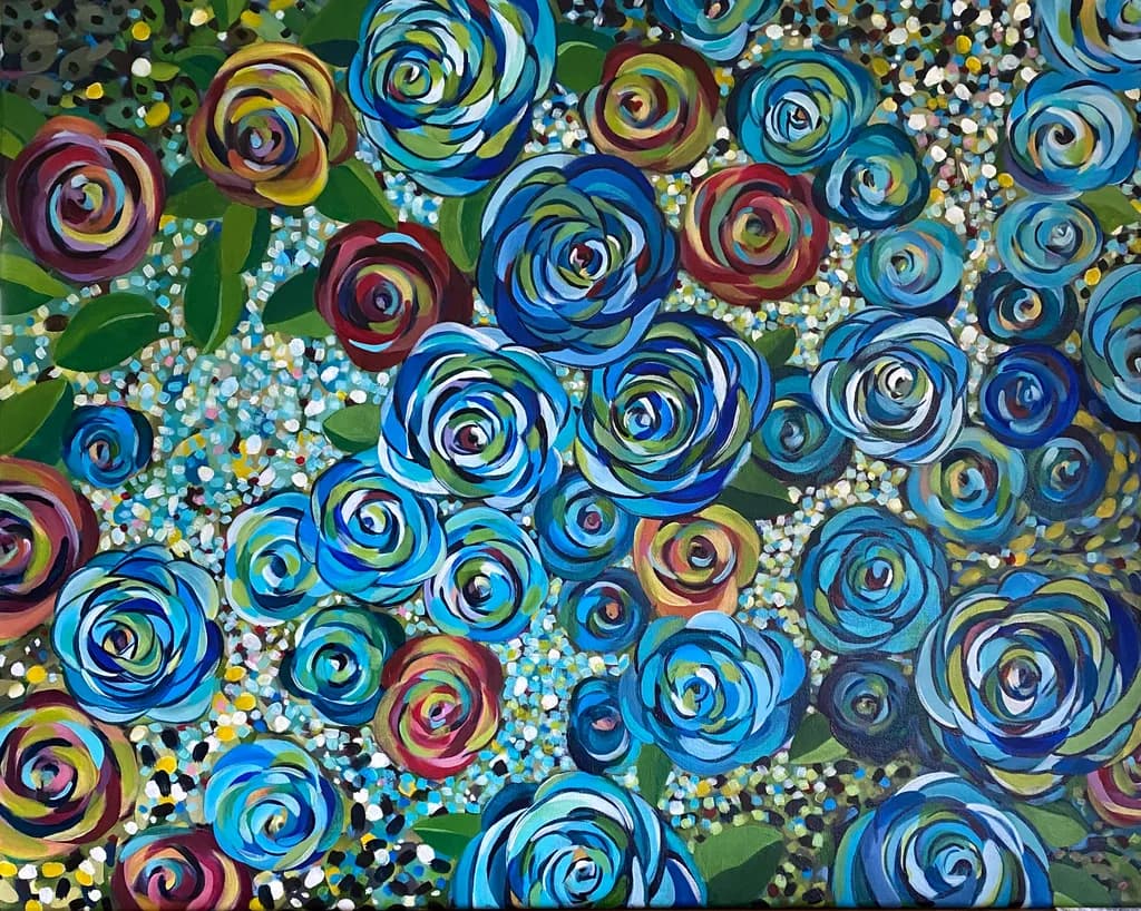 Whispers of Color: A Vibrant Floral Symphony in Blue and Green Hues