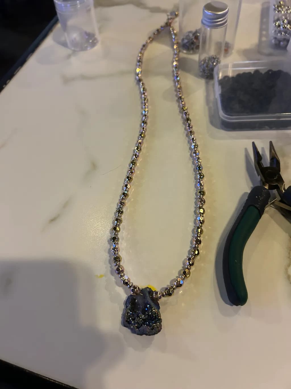 Glistening Elegance: A Unique Crystal-Embellished Necklace with Natural Charm