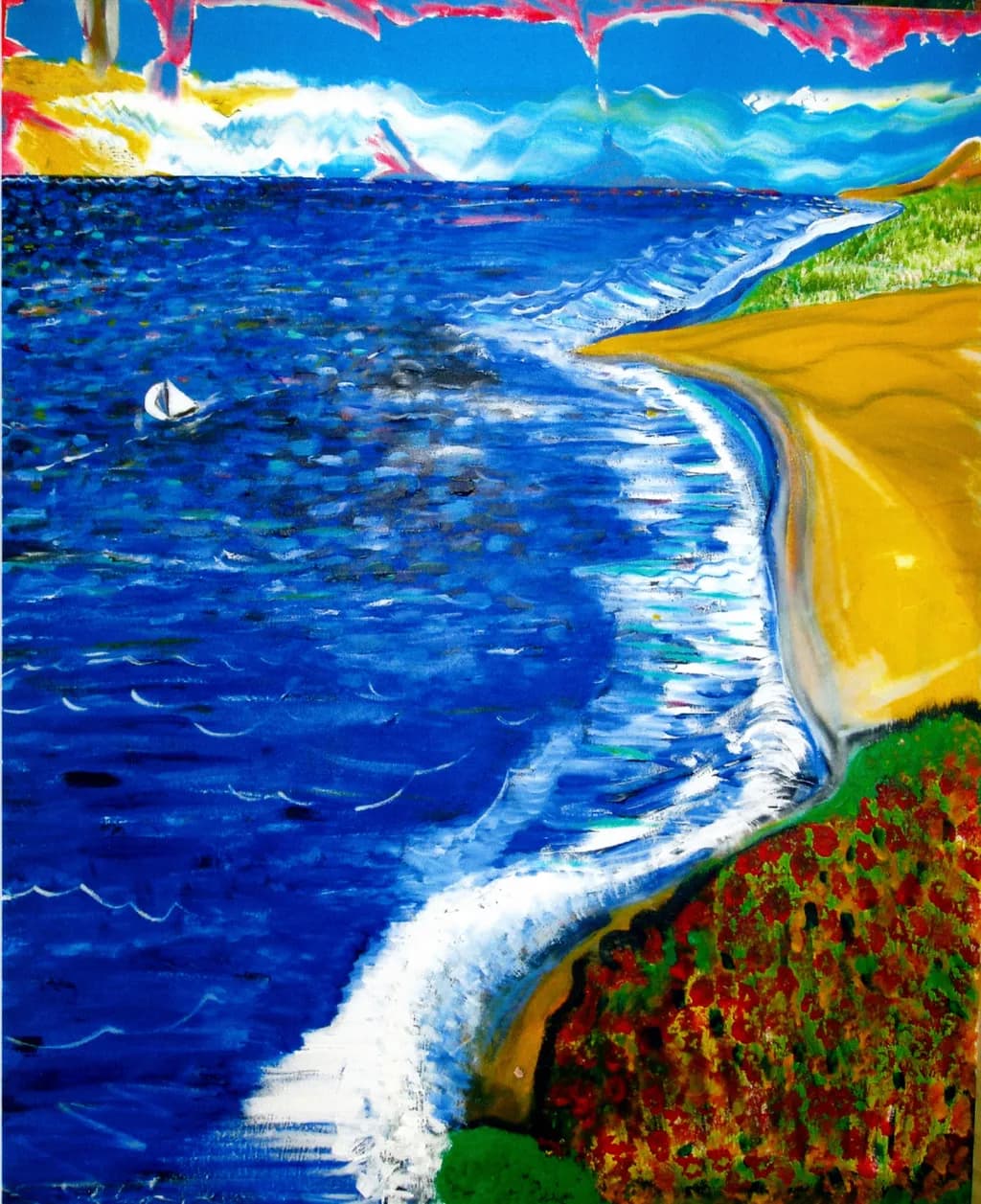 Serene Coastal Symphony: A Vibrant Dance of Waves and Shoreline
