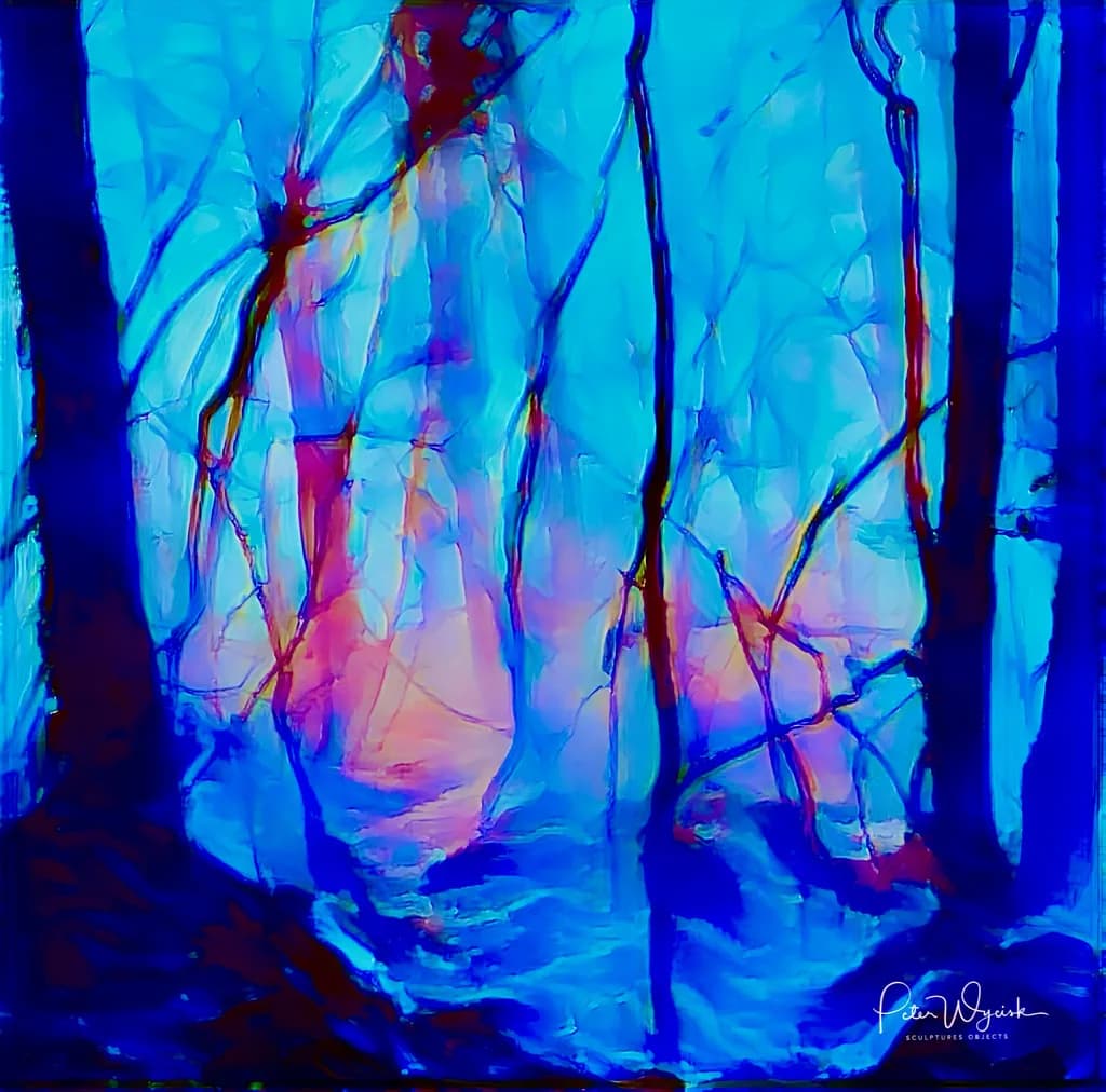Whispers of the Ethereal Forest: A Blue Dreamscape of Light and Trees