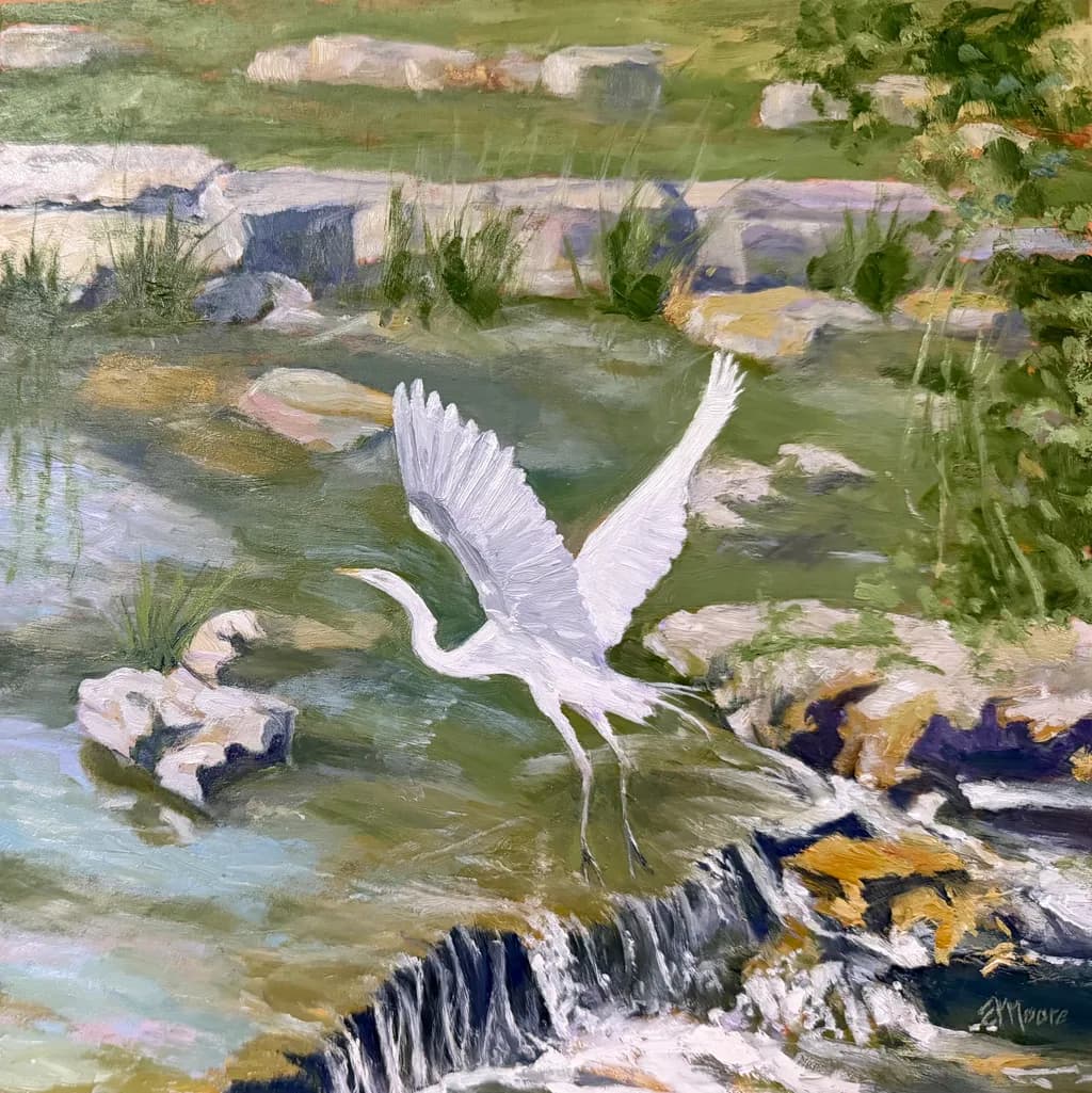 Heron Over Waterfall