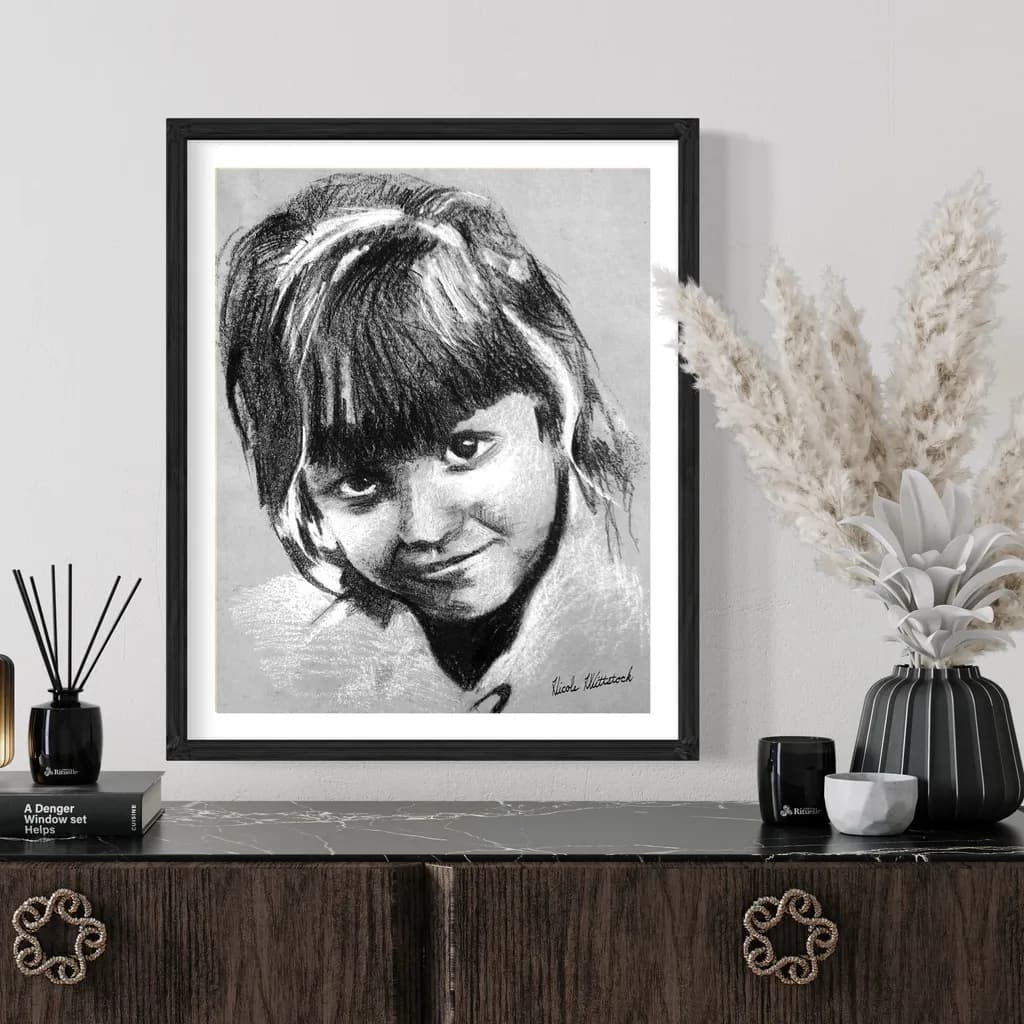 Whispers of Innocence: A Charcoal Portrait of Childhood Joy