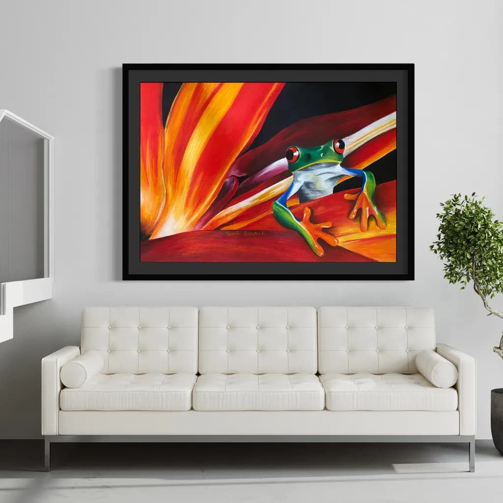 Vibrant Encounter: A Colorful Frog Amidst Tropical Blooms