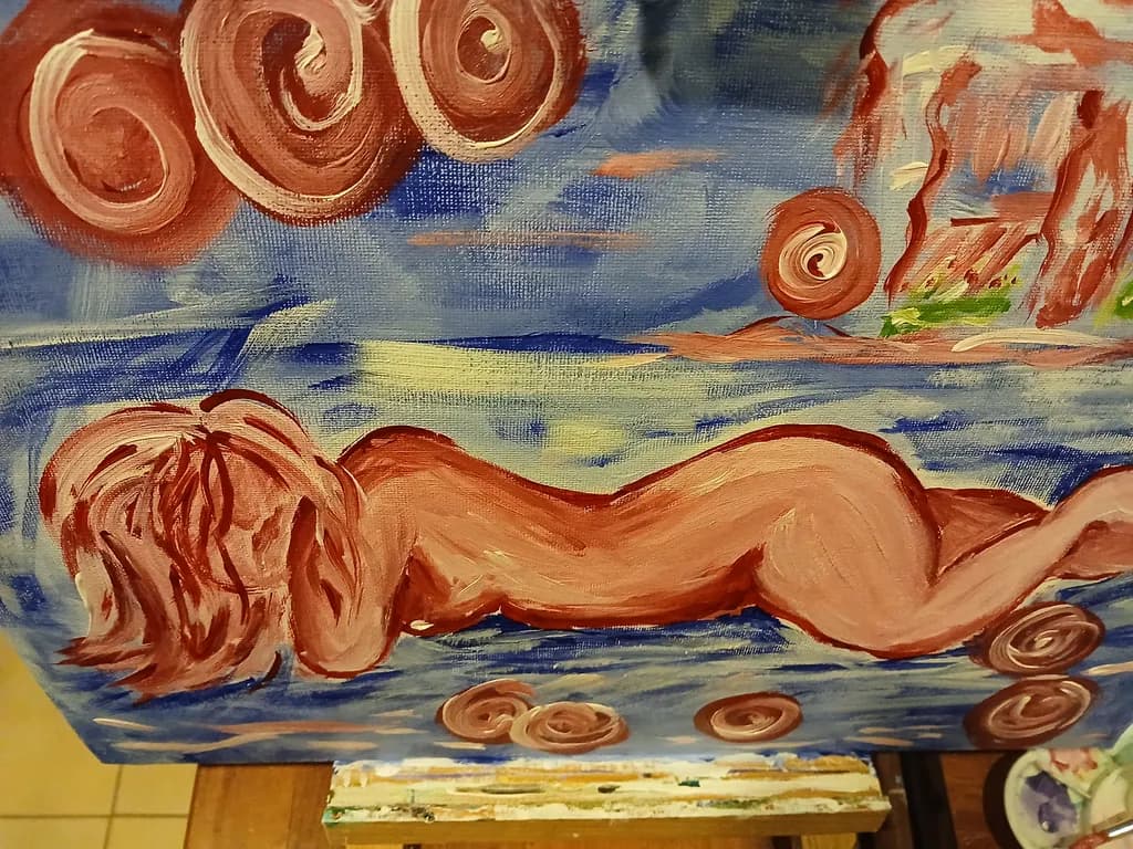 Whispers of Serenity: A Dreamy Nude in a Swirling Landscape