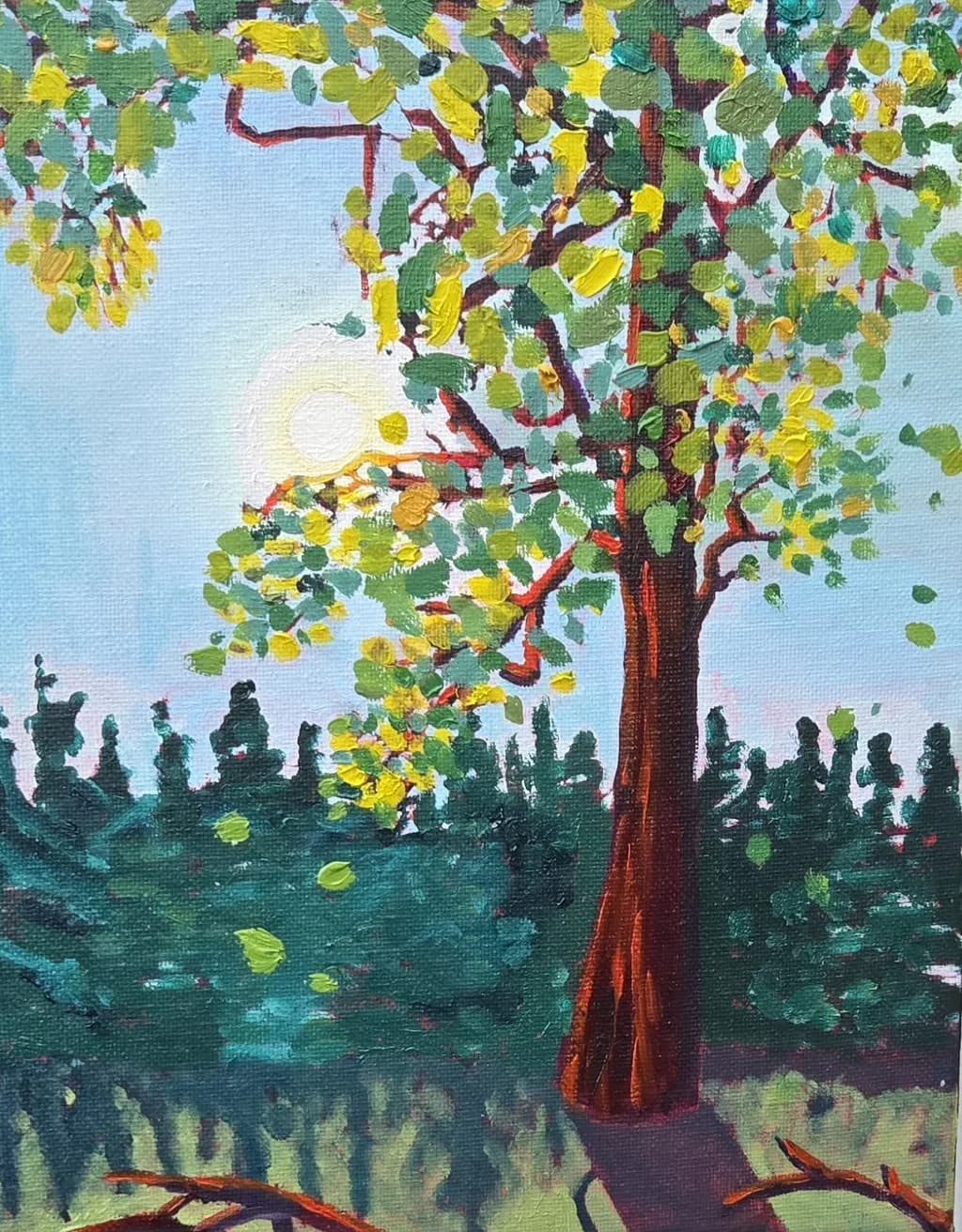 Vibrant Sunlit Canopy: A Dance of Leaves and Light in Nature's Embrace