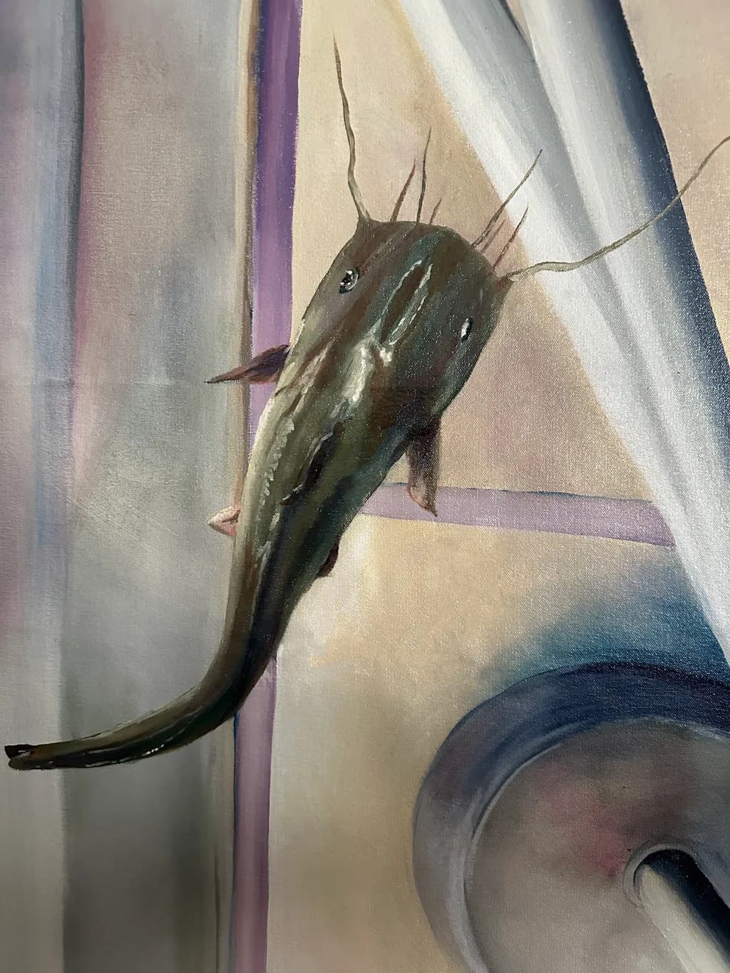 Whimsical Depths: A Colorful Catfish Encounter in Textured Realism