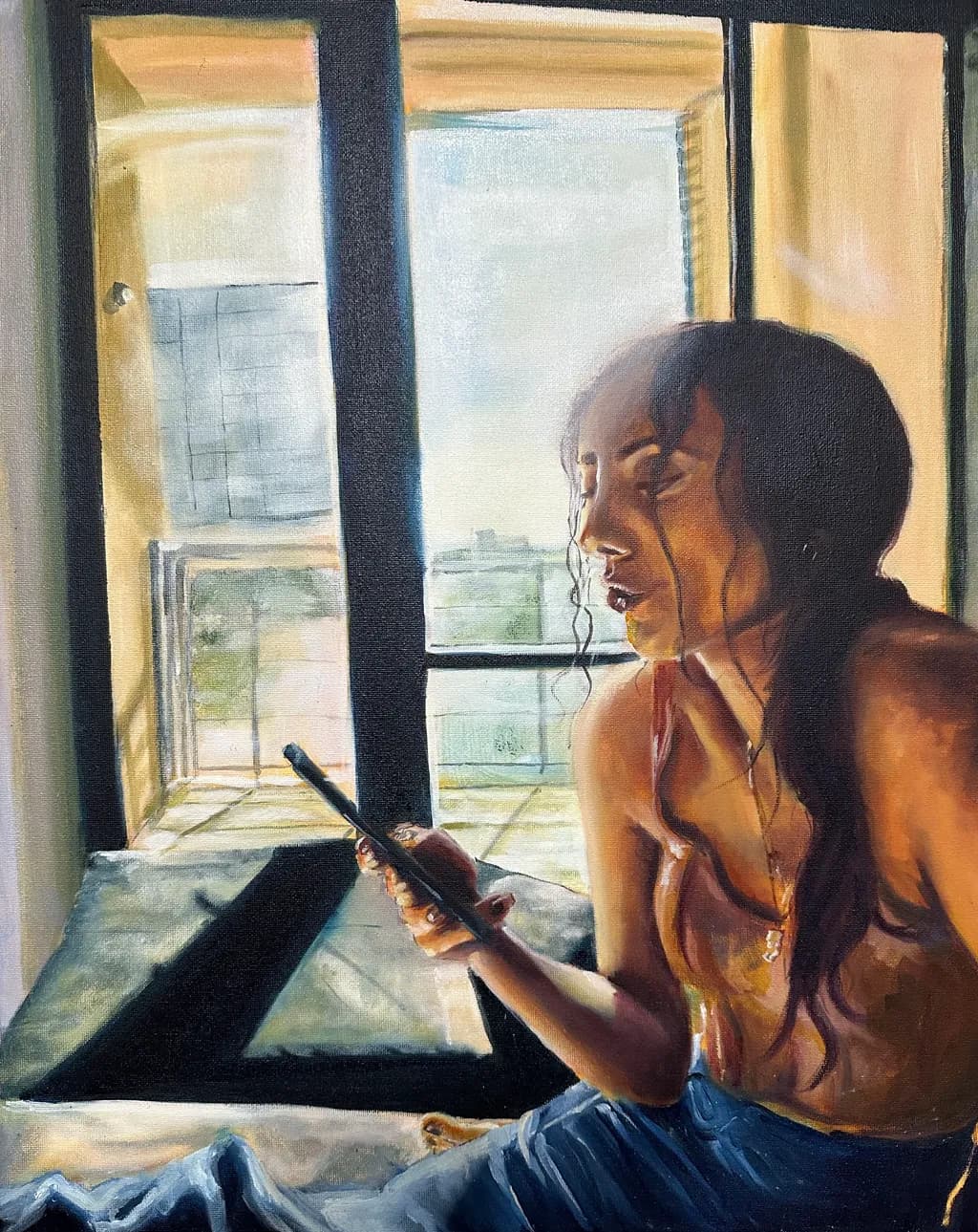 Solitude in Sunlight: A Contemplative Portrait of Emotion and Technology