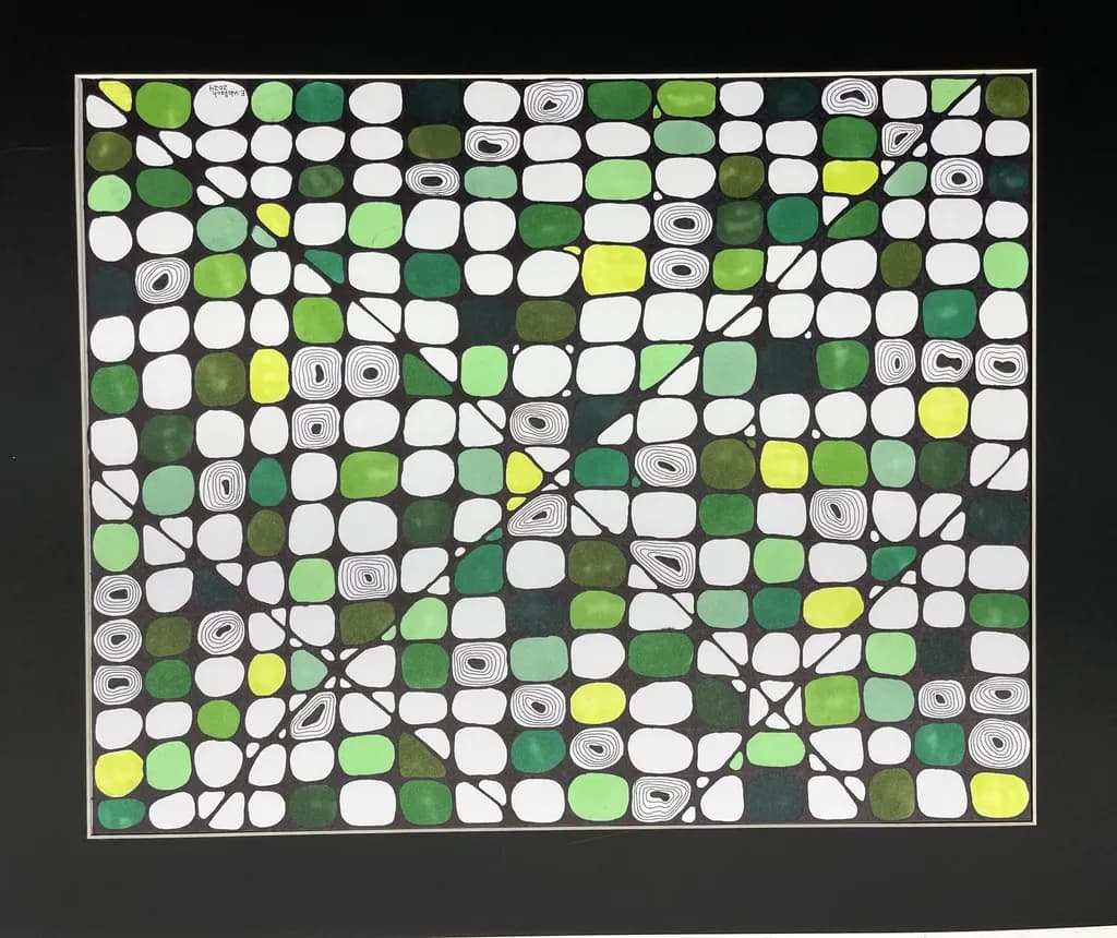 Geometric Harmony: A Dance of Green and White Shapes