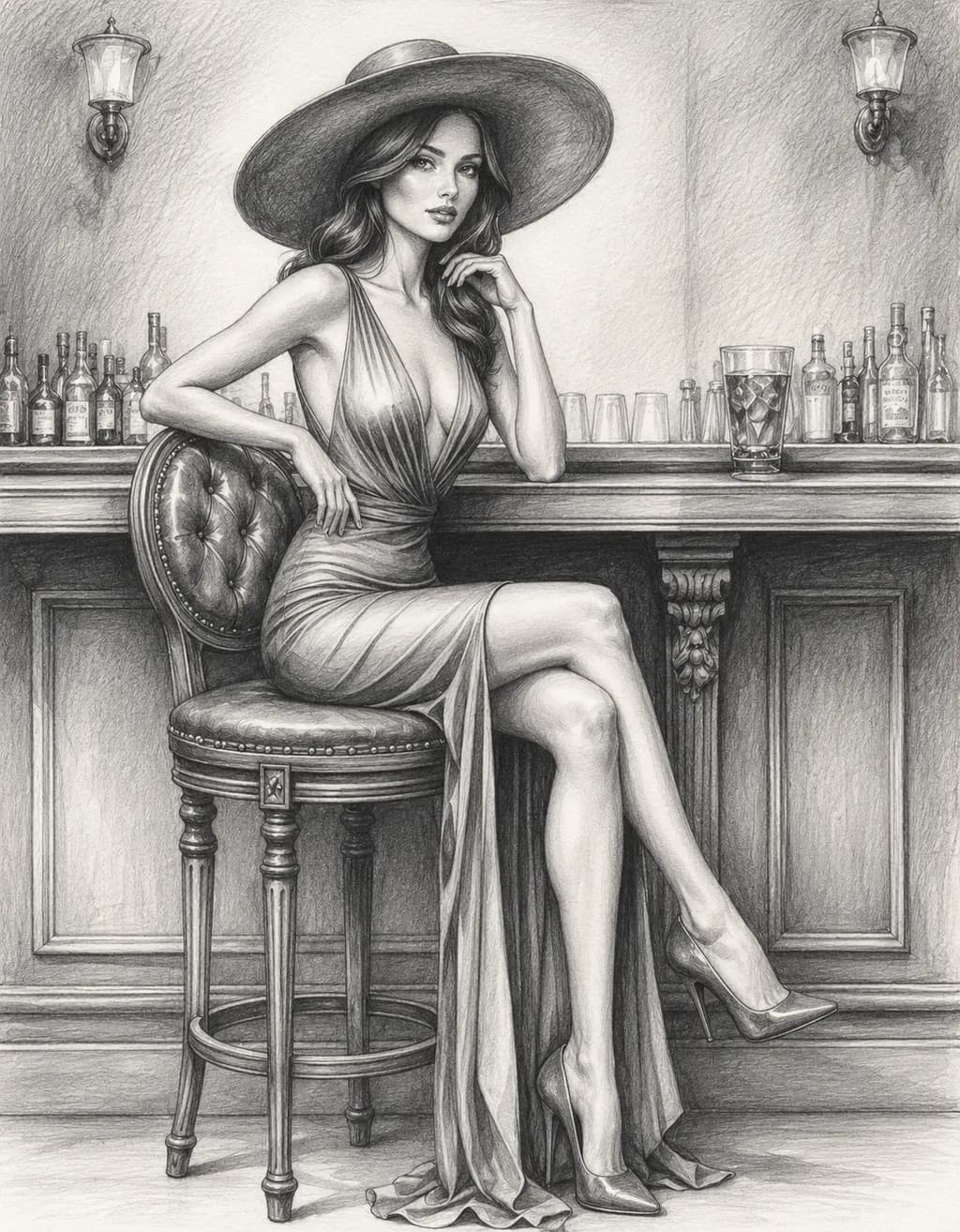 Woman Drinking at the Bar