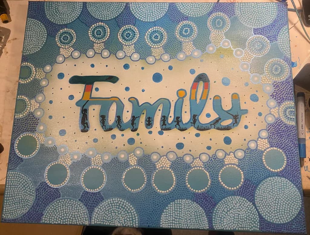 Whimsical Blue Circles: Celebrating Family Connections in Art