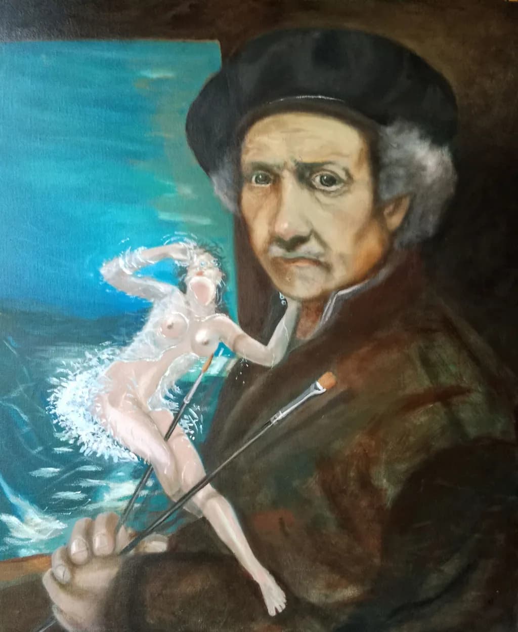 Surreal Reflections: The Artist's Dance with Water and Expression