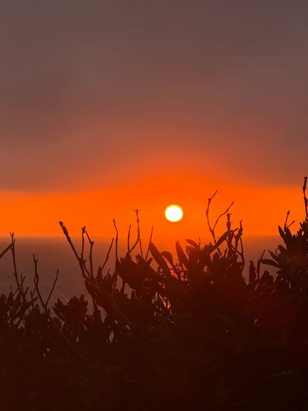 Ethereal Sunset: A Glimpse of Nature's Fiery Embrace Over the Ocean Horizon