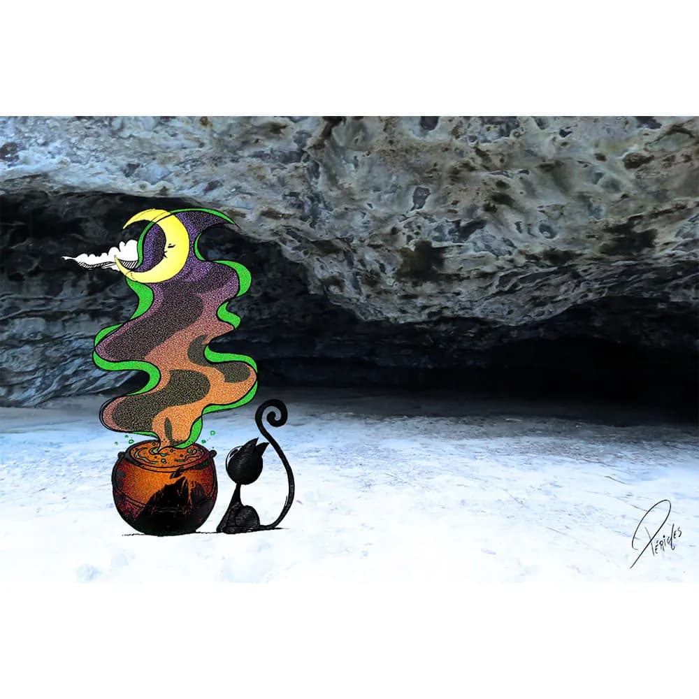 Whimsical Whispers: A Cat's Dreamy Brew in the Moonlight