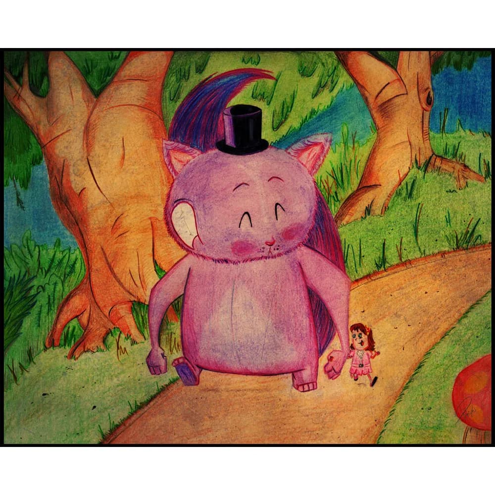 Whimsical Stroll: A Playful Adventure with a Purple Giant and a Little Girl