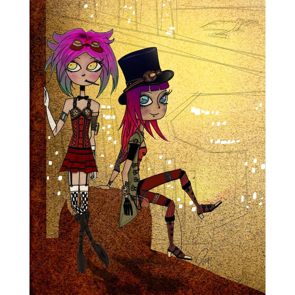 Whimsical Wanderers: A Steampunk Adventure in Colorful Companionship