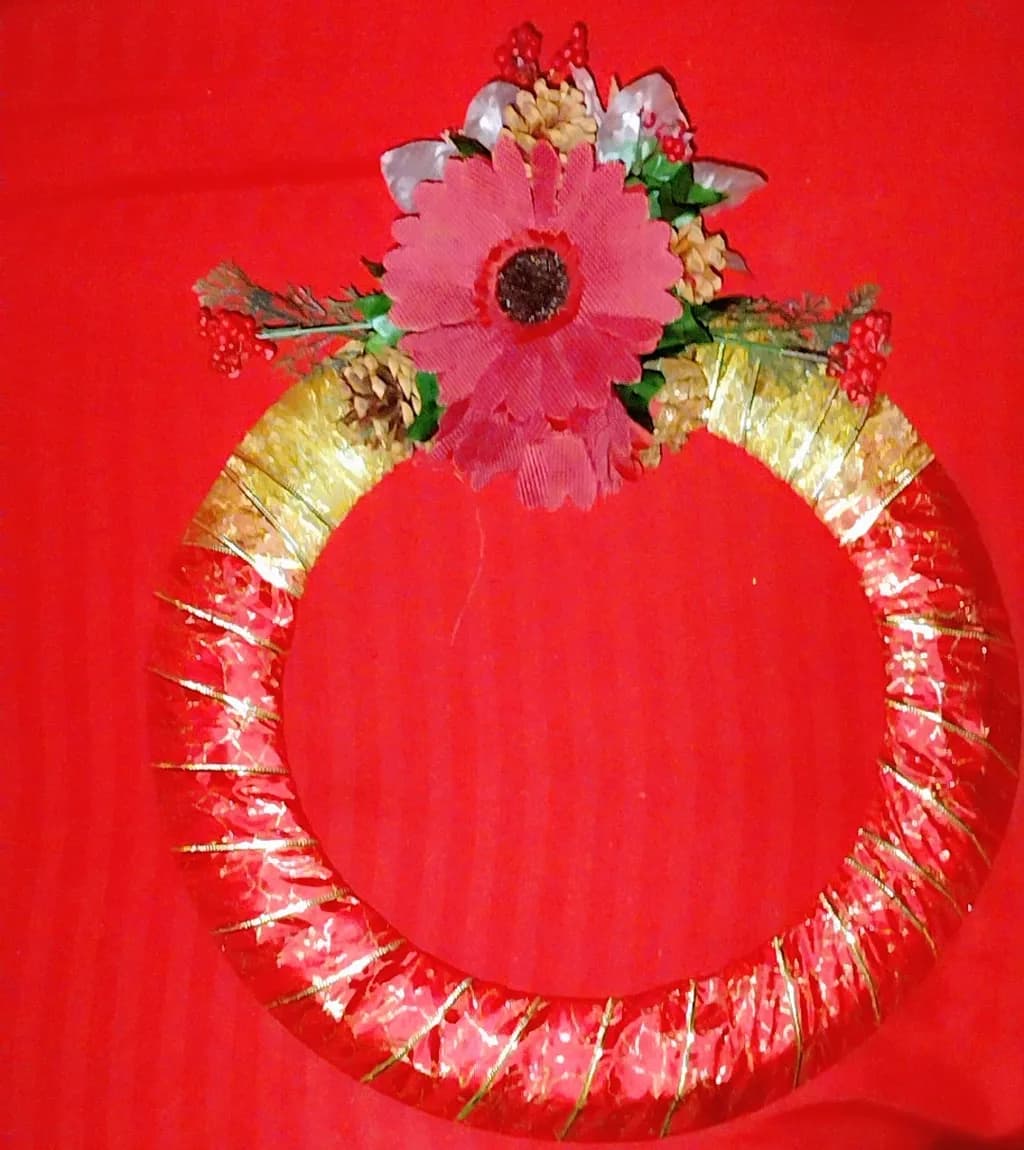 Festive Elegance: Handmade Floral Wreath with Red and Gold Accents for Holiday Cheer