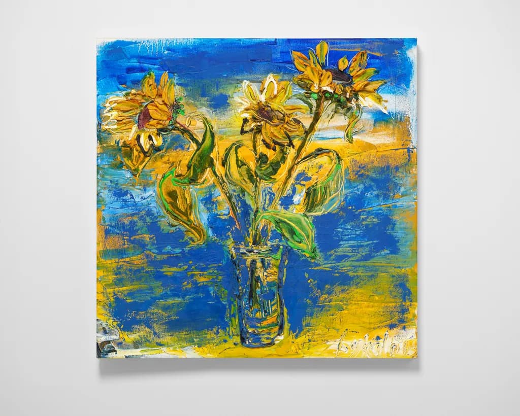 Vibrant Sunflowers in Blue: A Textured Floral Symphony