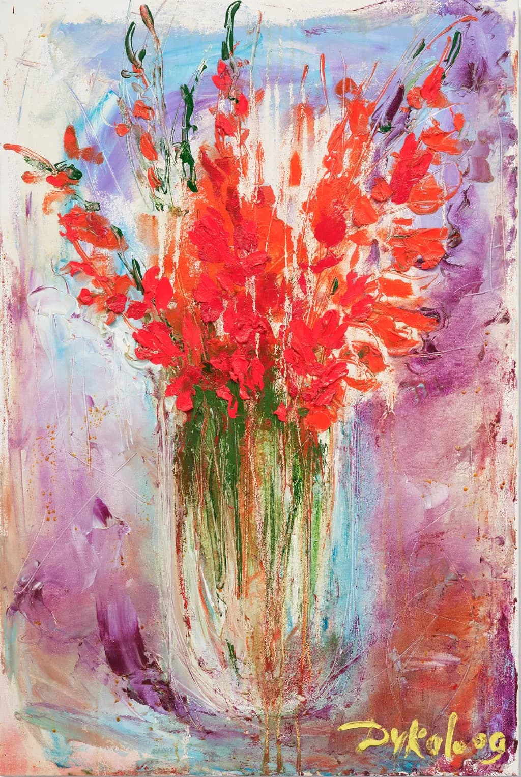 Vibrant Symphony: A Burst of Red Gladiolus in Abstract Harmony