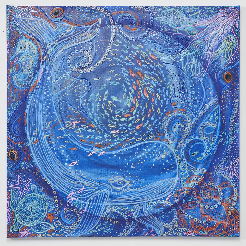 Whale's Dance: A Vibrant Ocean Symphony of Color and Life