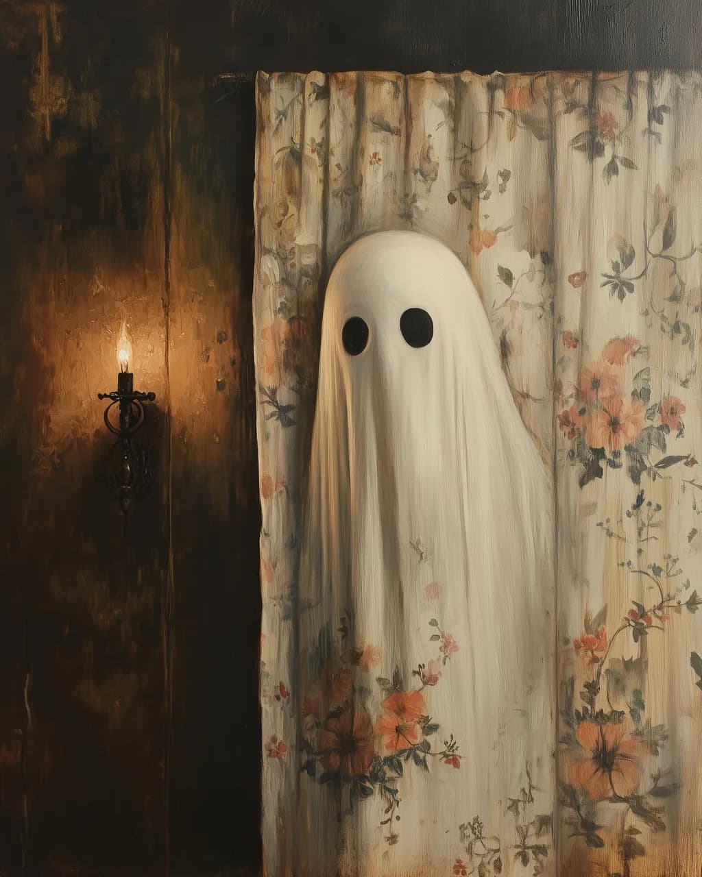 Whispers of the Past: A Ghostly Presence Behind Floral Drapes