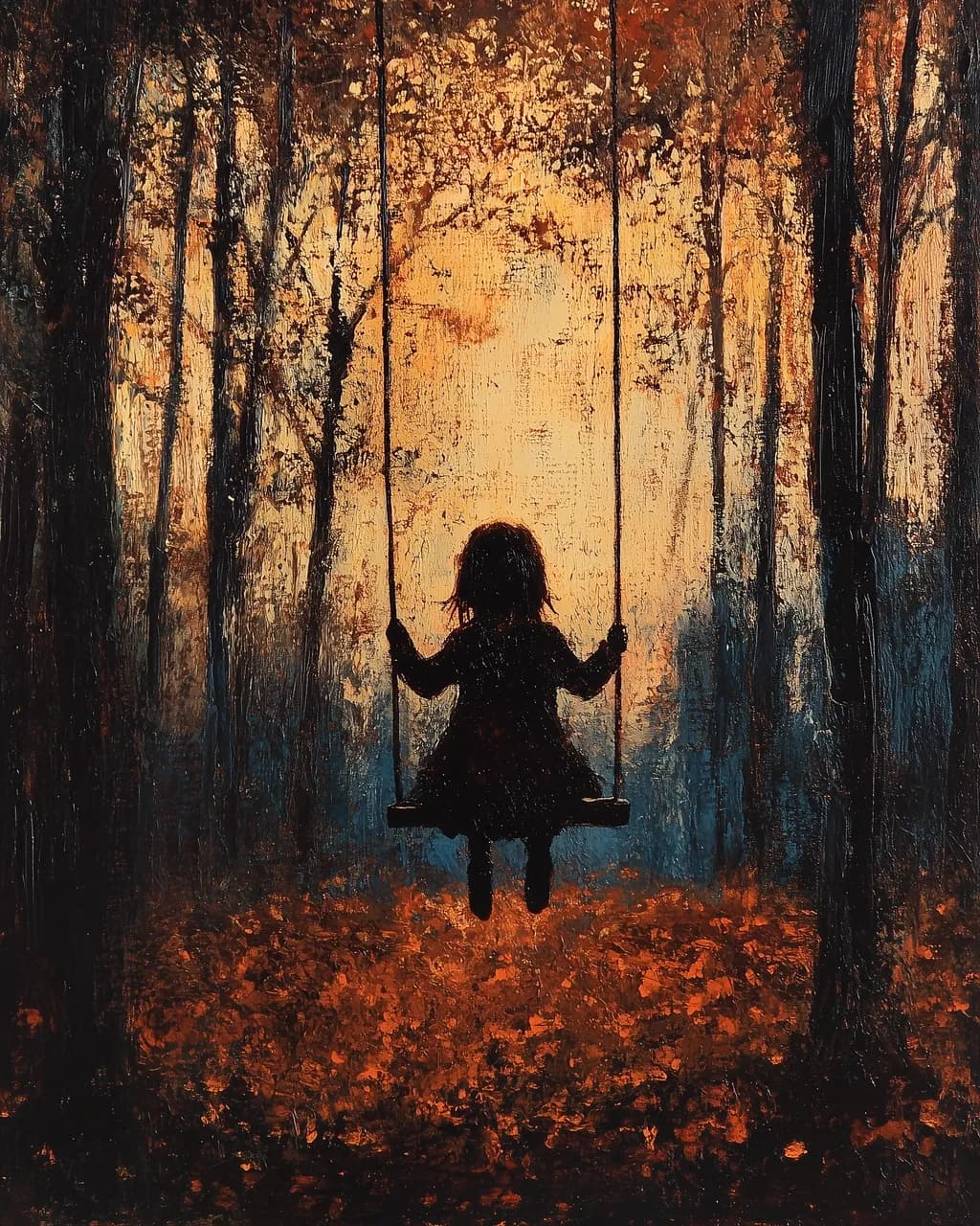 Whispers of Autumn: A Child's Solitude on the Swing