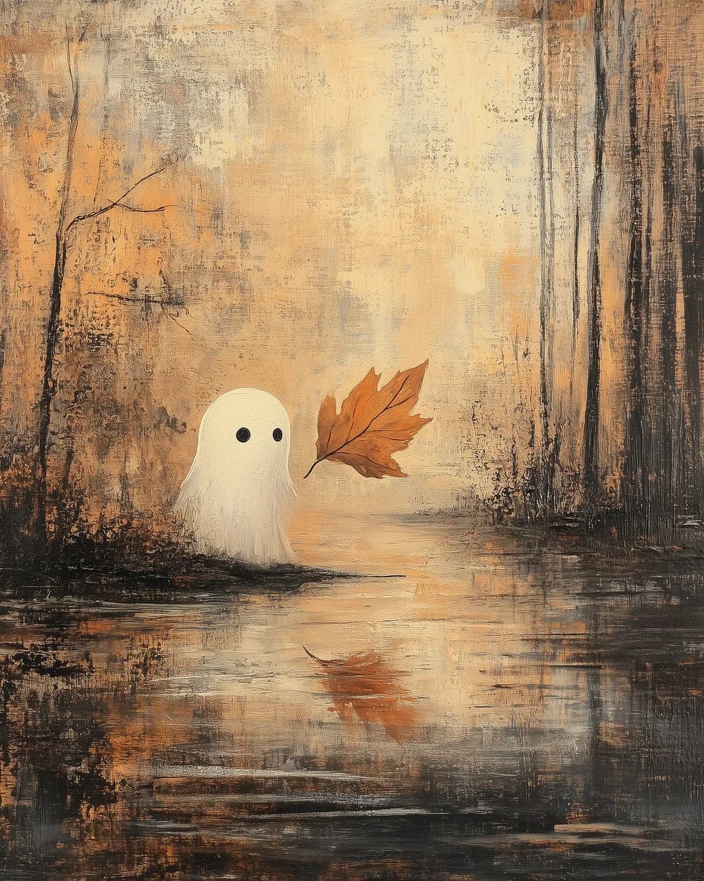 Whispers of Autumn: A Ghostly Encounter by the Water's Edge