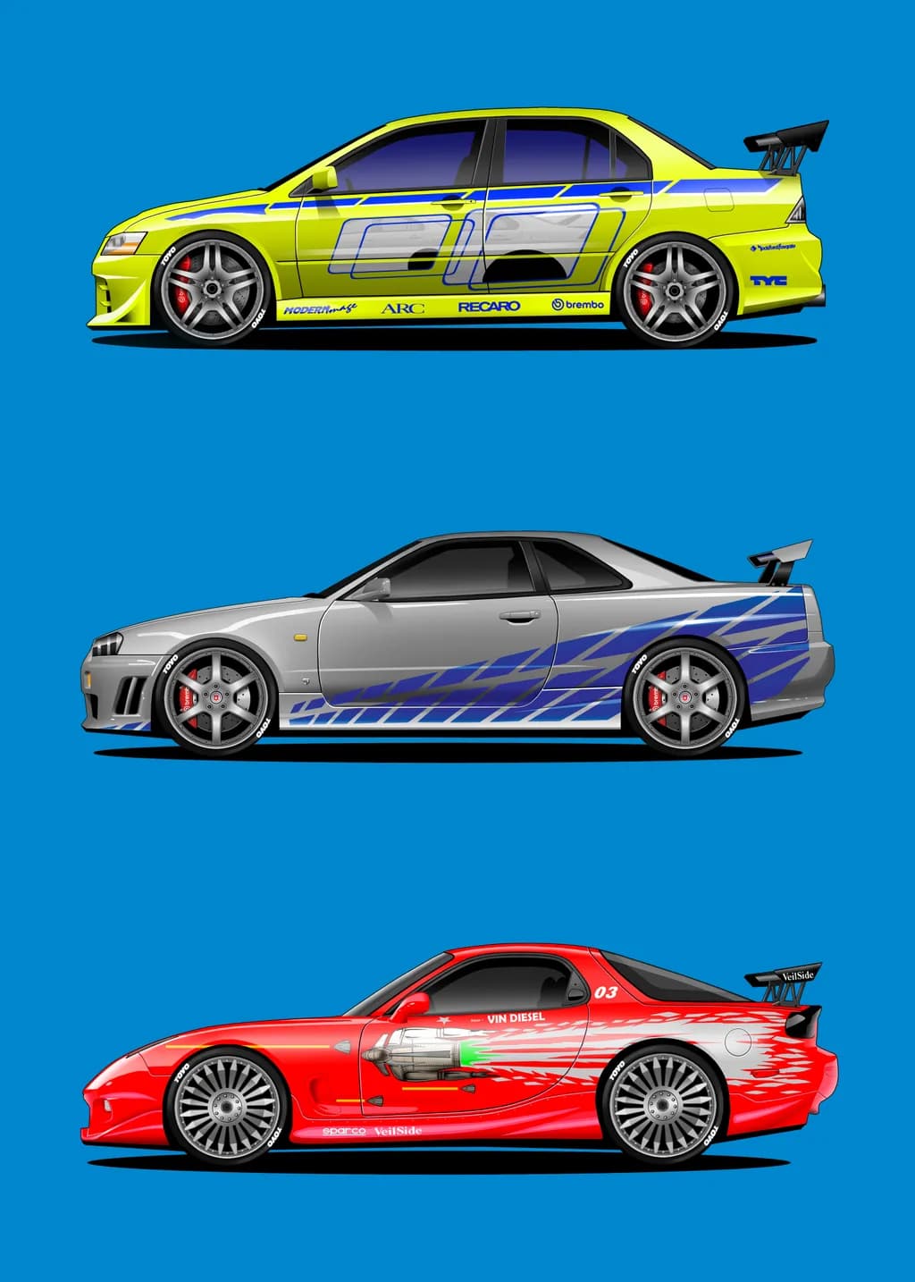 Revved Up: A Vibrant Tribute to Performance Cars in Custom Design