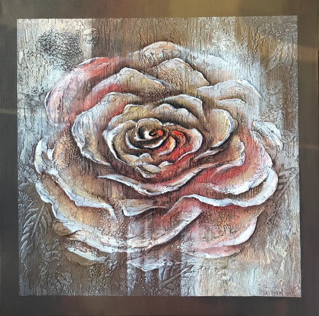 Whispers of a Timeless Rose: A Textured Floral Masterpiece in Earthy Hues