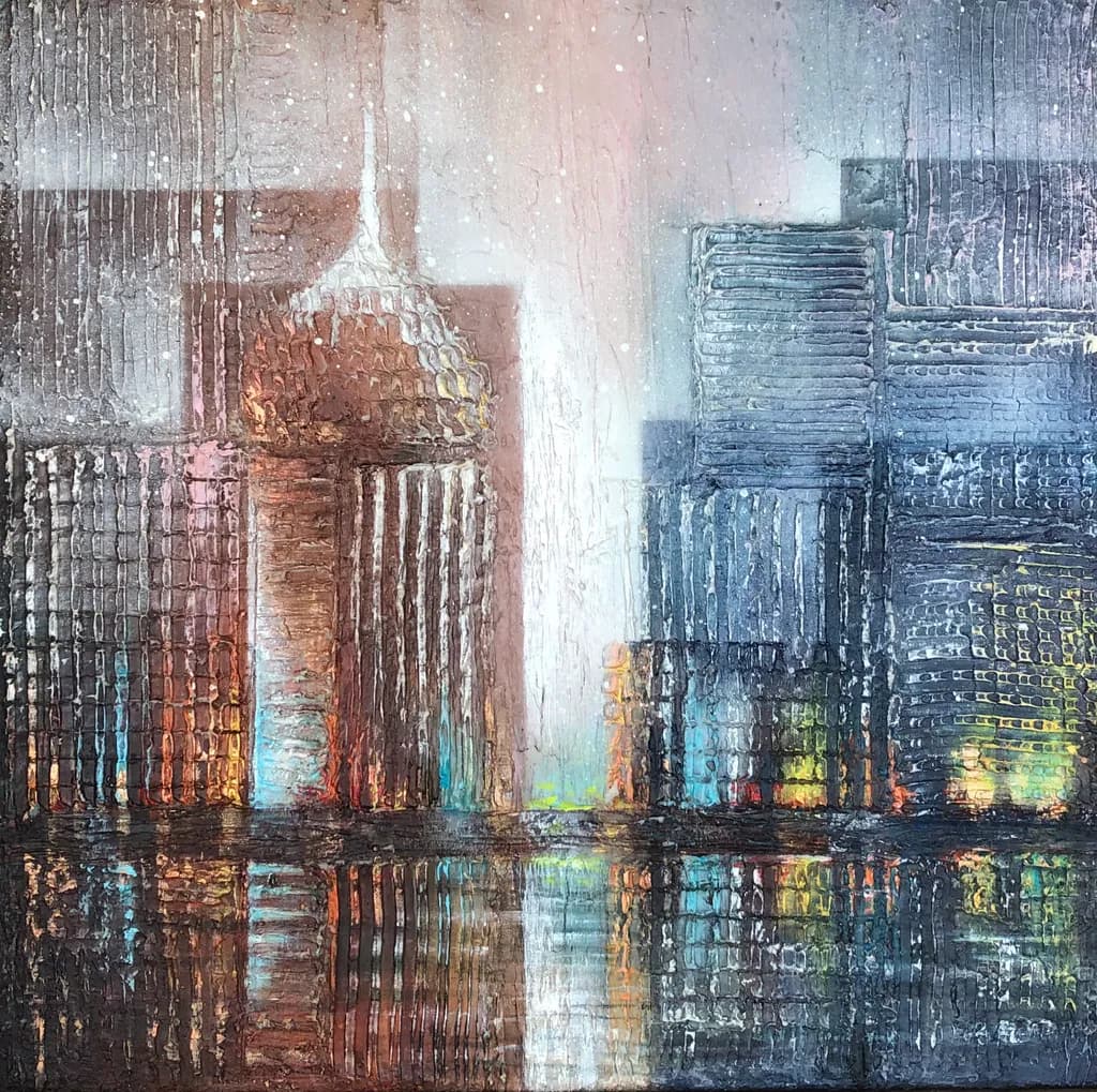 Urban Reflections: A Vibrant Symphony of City Lights and Skyscrapers