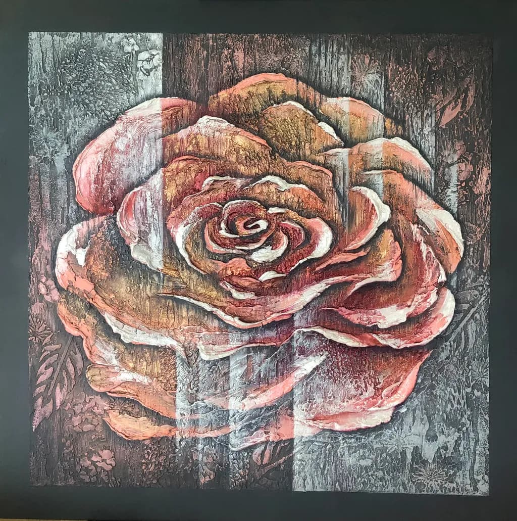Ethereal Blossom: A Textured Rose in Rustic Elegance