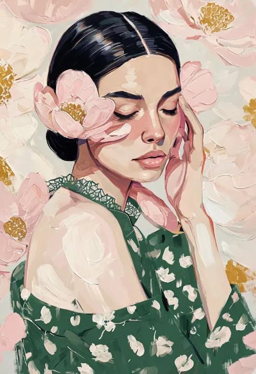Whispers of Bloom: A Serene Embrace of Nature and Femininity