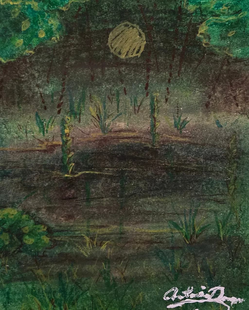 Whispers of the Moonlit Marsh: A Serene Landscape in Pastel Hues