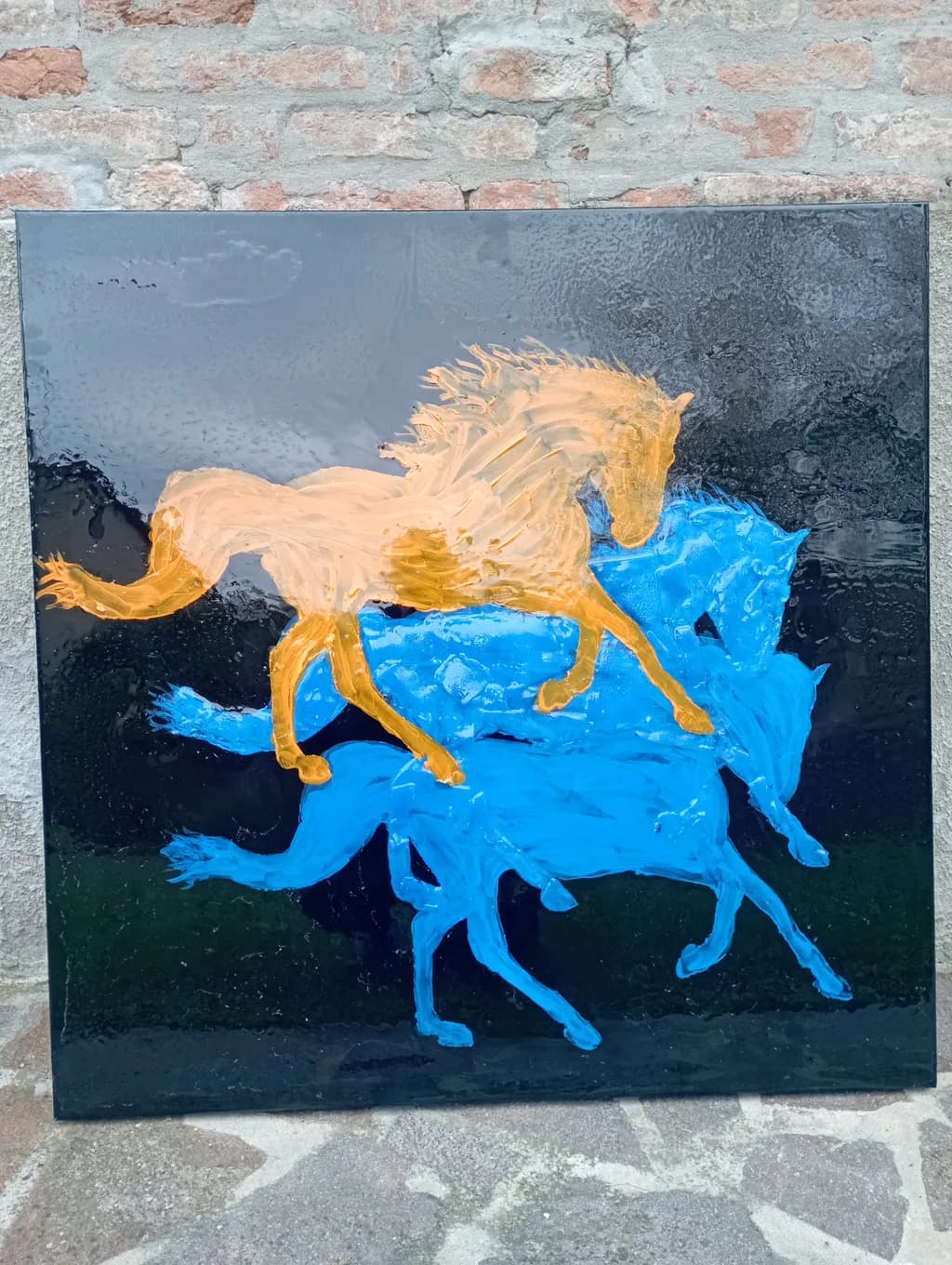 Dynamic Equine Dance: A Vivid Exploration of Movement and Color in Abstract Art
