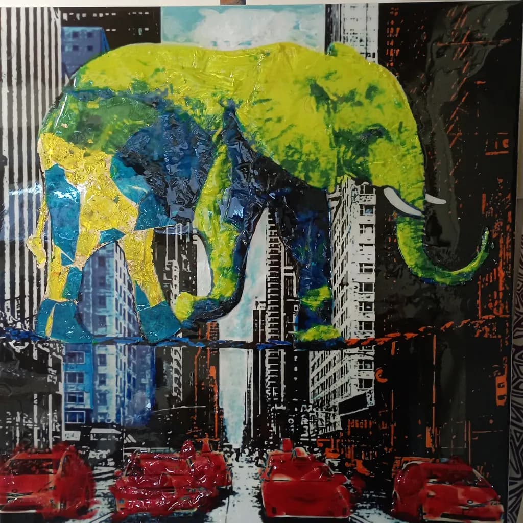 Urban Jungle: The Colorful Elephant Amidst City Life