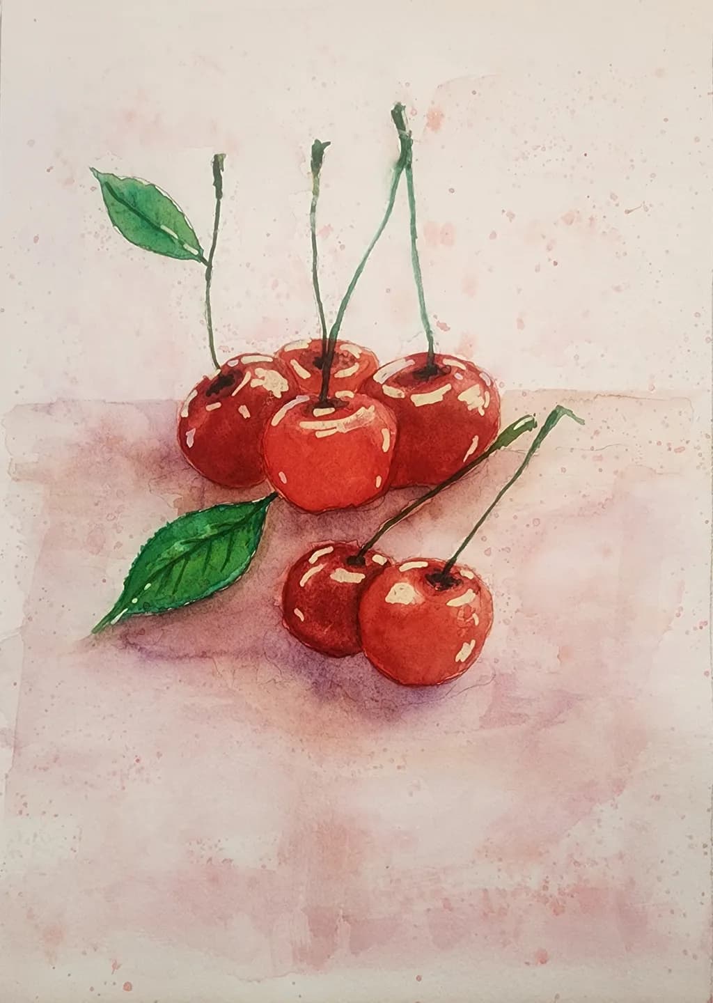 Vibrant Cherry Delight: A Watercolor Celebration of Nature's Sweetness