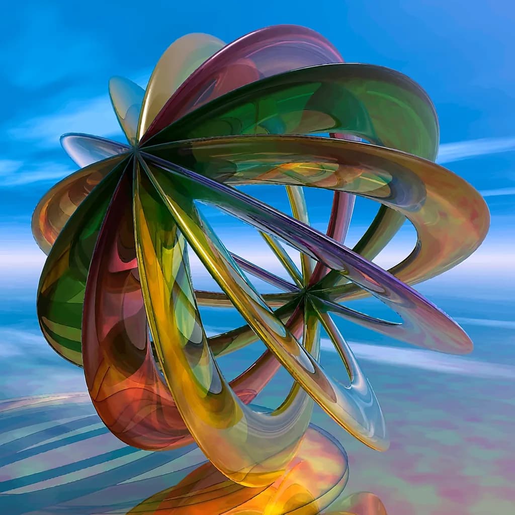Vibrant Geometric Harmony: A Fluid Dance of Color and Form in 3D Abstract Art