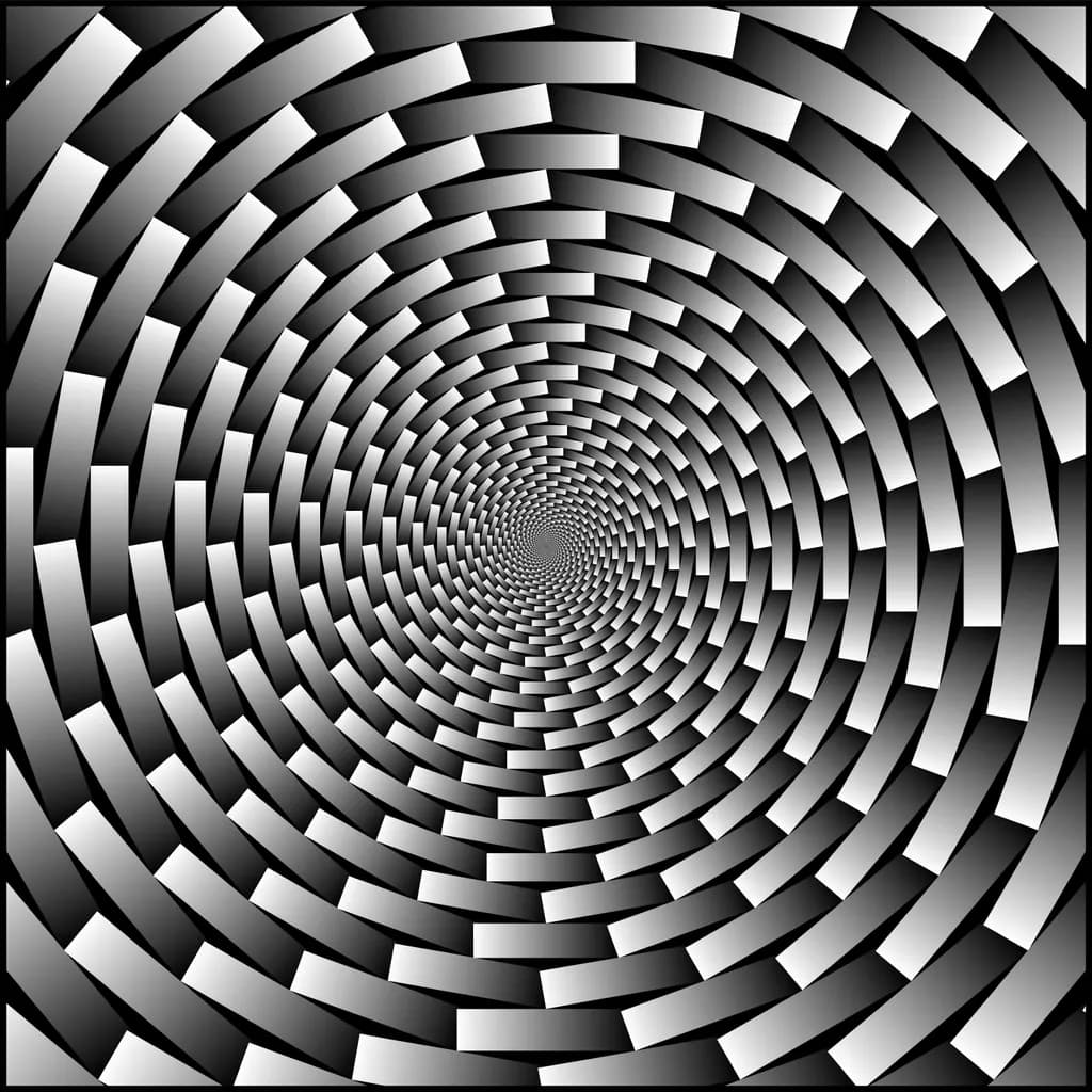 Spiraling Illusions: A Monochrome Journey Through Geometric Patterns
