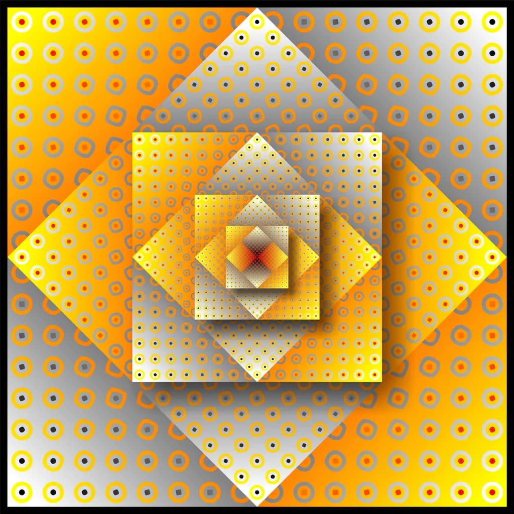 Radiant Geometry: A Dance of Yellow and Silver Patterns