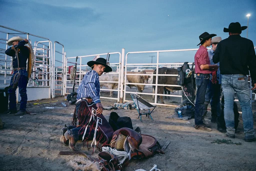 Evening Preparations: Cowboys in Action at the Rodeo