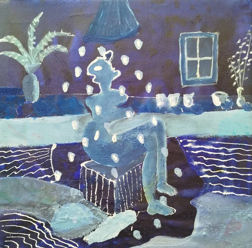 Whispers of Blue: A Contemporary Abstract Figure in Tranquil Space