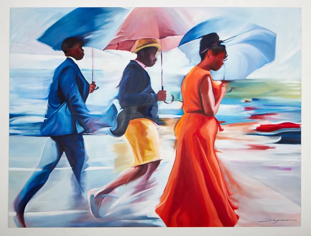 "Colorful Umbrella Stroll: A Vibrant Dance of Rain and Style"